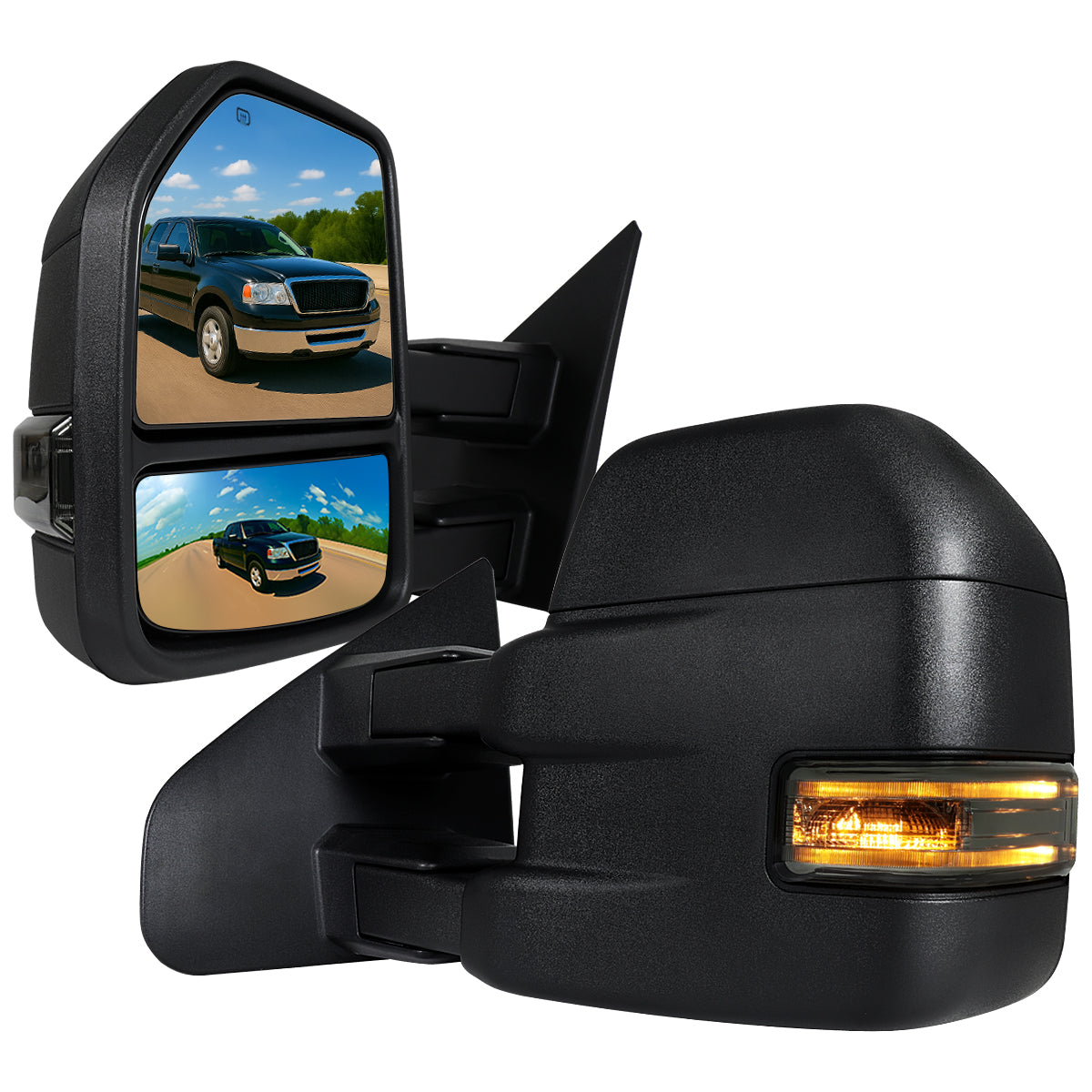 2004-2006 Ford F-150 Power Adjustable, Heated, & Manual Extendable Towing Mirrors w/ Smoked Lens LED Turn Signal Lights