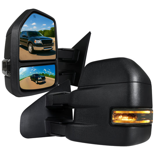 2004-2006 Ford F-150 Power Adjustable, Heated, & Manual Extendable Towing Mirrors w/ Smoked Lens LED Turn Signal Lights