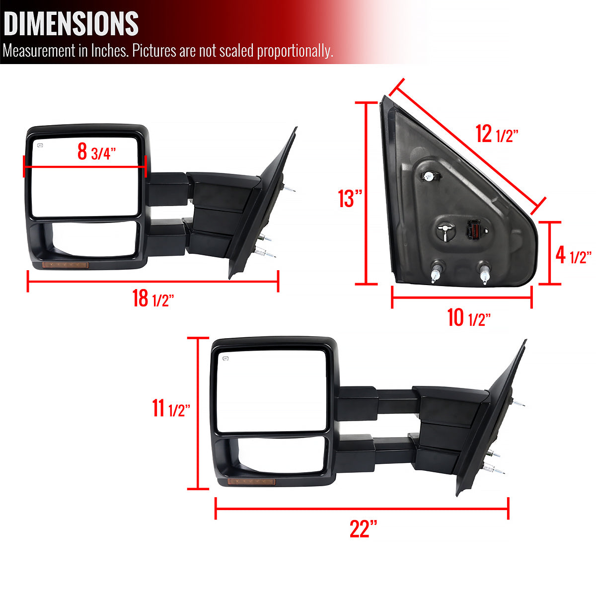 2004-2006 Ford F-150 Pickup Black Power Heated Towwing Mirrors with Amber LED Signal Lights