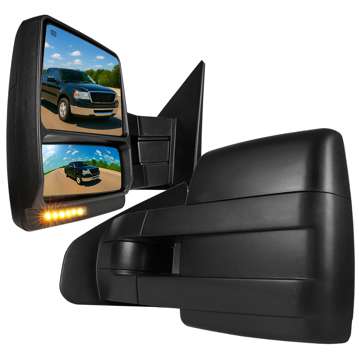 2004-2006 Ford F-150 Pickup Black Power Heated Towwing Mirrors with Amber LED Signal Lights