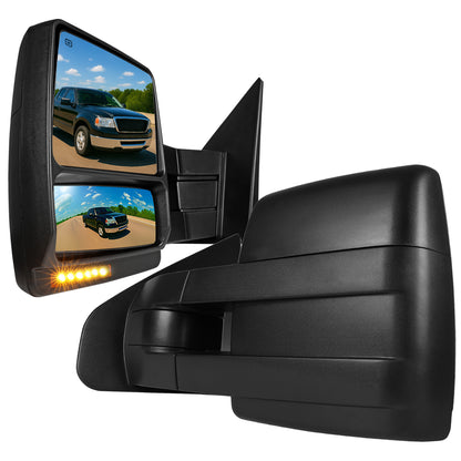 2004-2006 Ford F-150 Pickup Black Power Heated Towwing Mirrors with Amber LED Signal Lights