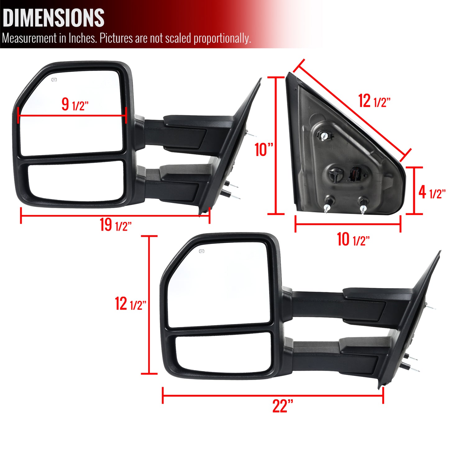2007-2014 Ford F-150 Chrome Power Adjustable, Heated, & Manual Extendable Towing Mirrors w/ Smoked Lens LED Turn Signal & Puddle Lights