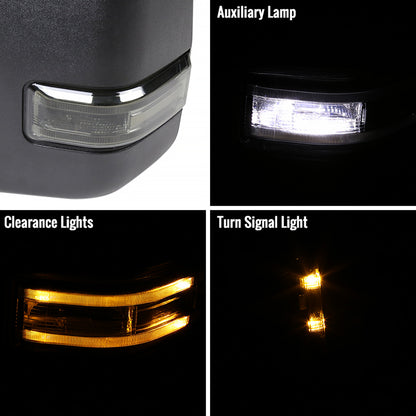 2015-2020 Ford F-150 Power Adjustable, Heated, & Manual Extendable 8-Pin/22-Pin Towing Mirrors w/ Smoked Lens LED Turn Signal, Clearance, & Puddle Lights