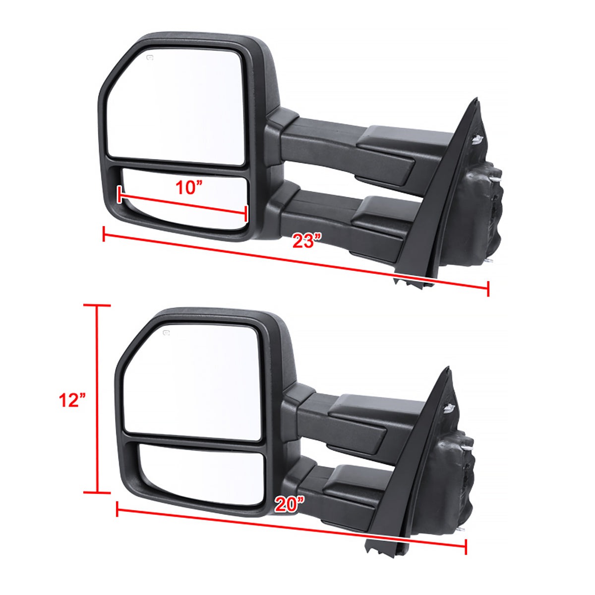 2015-2020 Ford F-150 Power Adjustable, Heated, & Manual Extendable 8-Pin/22-Pin Towing Mirrors w/ Smoked Lens LED Turn Signal, Clearance, & Puddle Lights