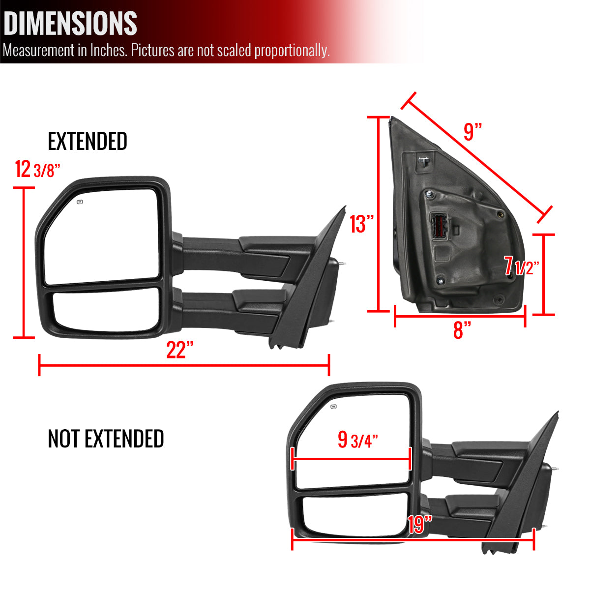 2015-2020 Ford F-150 Power Adjustable, Heated, & Manual Extendable Chrome Towing Mirrors w/ Sequential LED Signal, Puddle, & Auxiliary Lights
