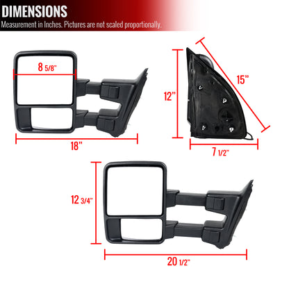 2003-2015 Ford F-250/F-350/F-450/F-550 Manual Adjustable & Extendable Towing Mirrors w/ Smoked Lens Turn Signal Lights