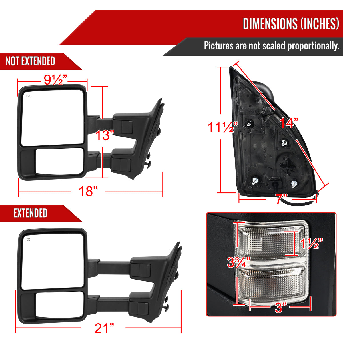 1999-2016 Ford F-250/F-350/F-450/F-550 Manual Adjustable & Extendable Towing Mirrors w/ Smoked Lens Turn Signal Lights