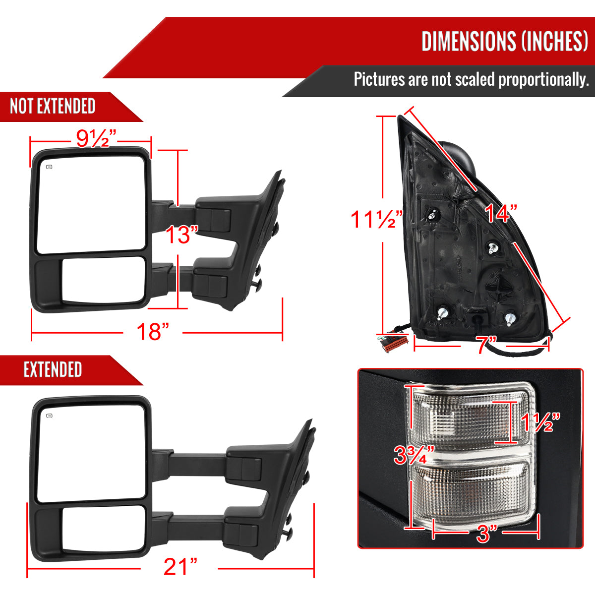 2008-2016 Ford F-250/F-350/F-450/F-550 Power Adjustable, Heated, & Manual Extendable Towing Mirrors w/ Smoked Lens Turn Signal Lights