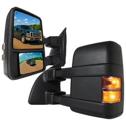 2008-2016 Ford F-250/F-350/F-450/F-550 Power Adjustable, Heated, & Manual Extendable Towing Mirrors w/ Smoked Lens Turn Signal Lights
