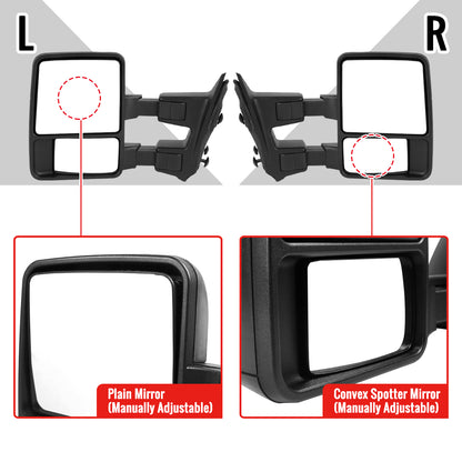 1999-2016 Ford F-250/F-350/F-450/F-550 Manual Adjustable & Extendable Towing Mirrors w/ Amber Lens Turn Signal Lights