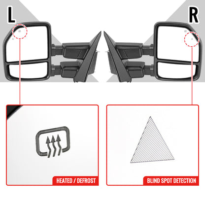 2017-2019 Ford F-250/F-350/F-450/F-550 Power Adjustable, Heated, & Manual Extendable Towing Mirrors w/ LED Turn Signal, Clearance, & Auxiliary Lights