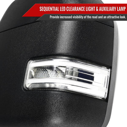 2017-2019 Ford F-250/F-350/F-450/F-550 Power Adjustable, Heated, & Manual Extendable Towing Mirrors w/ LED Turn Signal, Clearance, & Auxiliary Lights