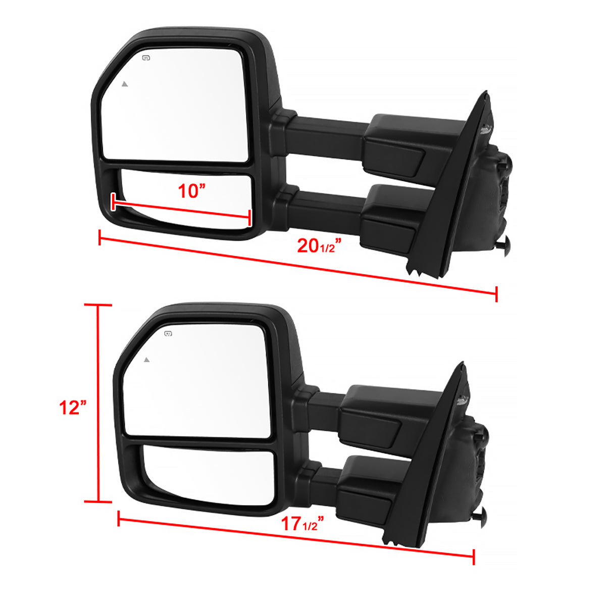 2017-2019 Ford F-250/F-350/F-450/F-550 Super Duty Power Adjustable, Heated, BSM, ATS, & Manual Extendable Towing Mirrors w/ Smoked Lens LED Turn Signal, Clearance, & Auxiliary Lights