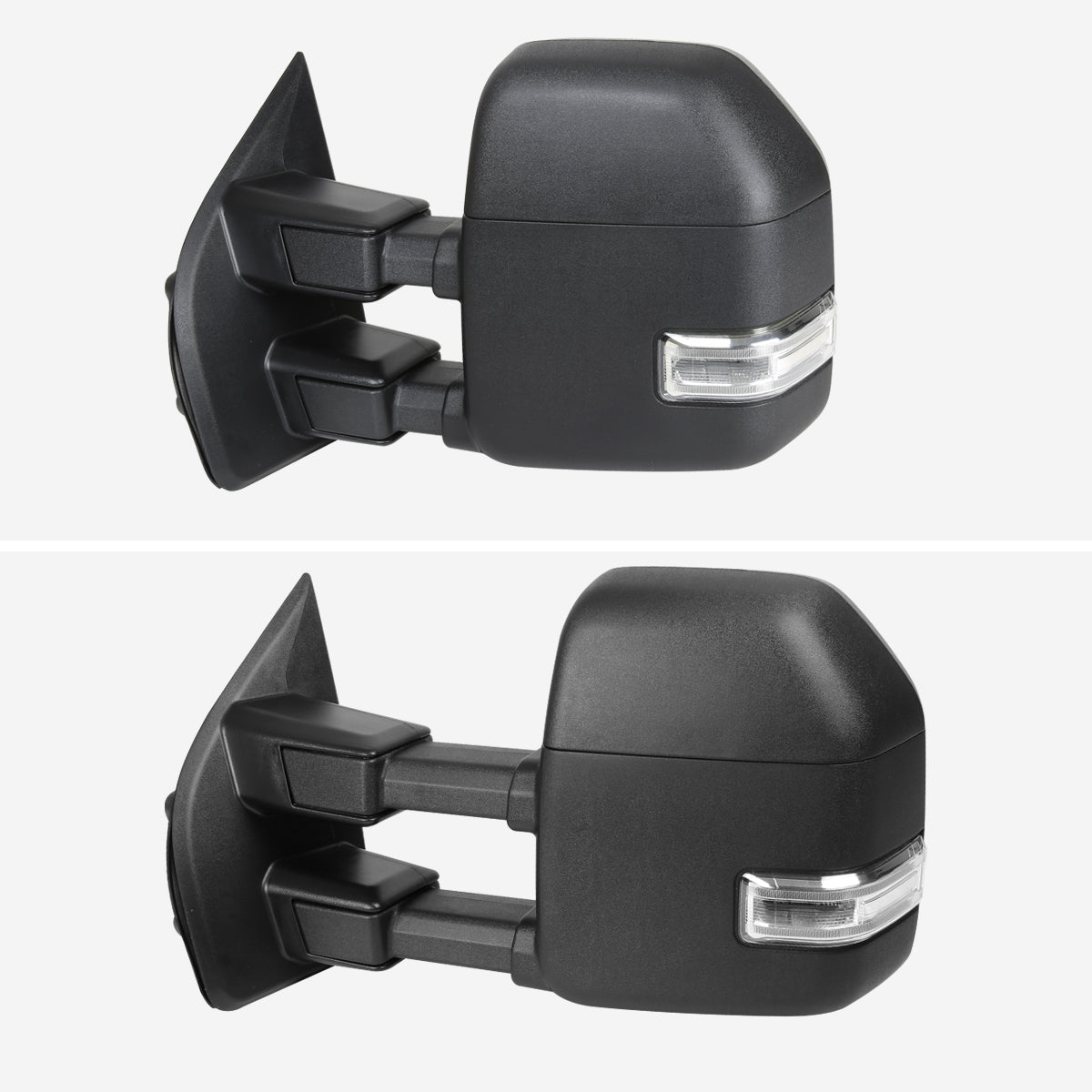 2017-2019 Ford F-250/F-350/F-450/F-550 Super Duty Power Adjustable, Heated, BSM, ATS, & Manual Extendable Towing Mirrors w/ Clear Lens LED Turn Signal, Clearance, & Auxiliary Lights