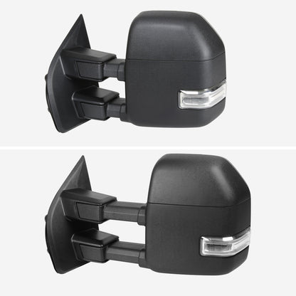 2017-2019 Ford F-250/F-350/F-450/F-550 Super Duty Power Adjustable, Heated, BSM, ATS, & Manual Extendable Towing Mirrors w/ Clear Lens LED Turn Signal, Clearance, & Auxiliary Lights