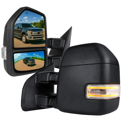 2017-2019 Ford F-250/F-350/F-450/F-550 Super Duty Power Adjustable, Heated, BSM, ATS, & Manual Extendable Towing Mirrors w/ Clear Lens LED Turn Signal, Clearance, & Auxiliary Lights