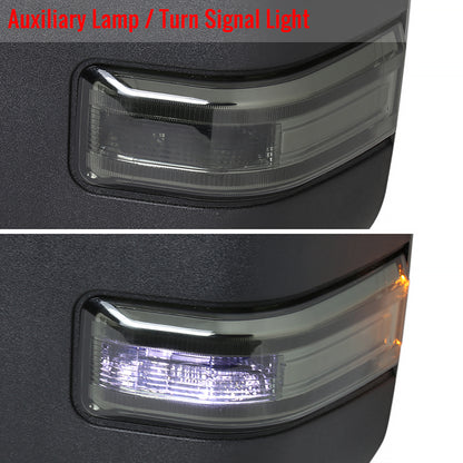 2017-2019 Ford F-250/F-350/F-450/F-550 Power Adjustable, Heated, BSM, ATS, & Manual Extendable Towing Mirrors w/ Smoked Lens LED Turn Signal, Clearance, & Auxiliary Lights