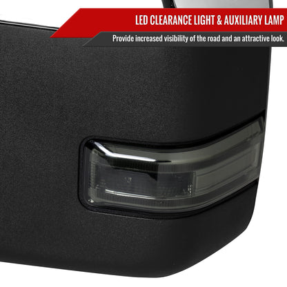 2017-2019 Ford F-250/F-350/F-450/F-550 Power Adjustable, Heated, BSM, ATS, & Manual Extendable Towing Mirrors w/ Smoked Lens LED Turn Signal, Clearance, & Auxiliary Lights