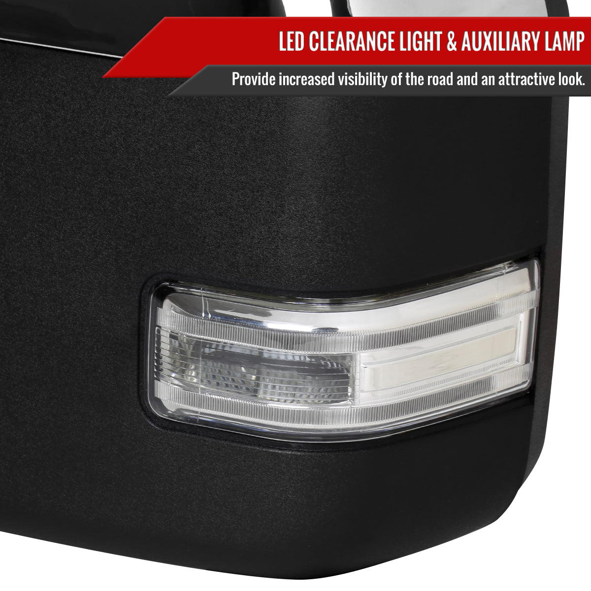 2017-2019 Ford F-250/F-350/F-450/F-550 Power Adjustable, Heated, BSM, ATS, & Manual Extendable Towing Mirrors w/ Clear Lens LED Turn Signal, Clearance, & Auxiliary Lights