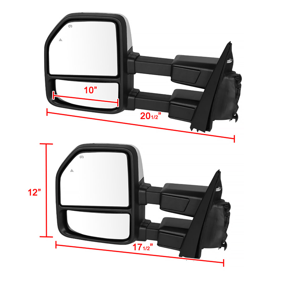 2017-2019 Ford F-250/F-350/F-450/F-550 Power Adjustable, Heated, BSM, ATS, & Manual Extendable Towing Mirrors w/ Clear Lens LED Turn Signal, Clearance, & Auxiliary Lights