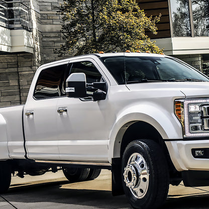 2017-2019 Ford F-250/F-350/F-450/F-550 Power Adjustable, Heated, BSM, ATS, & Manual Extendable Towing Mirrors w/ Clear Lens LED Turn Signal, Clearance, & Auxiliary Lights