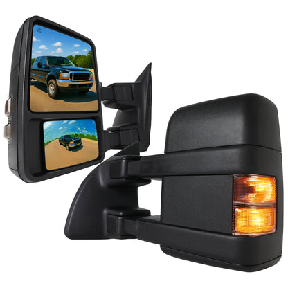 1999-2015 Ford F-250/F-350/F-450/F-550 Power Adjustable, Heated, & Manual Extendable Towing Mirrors w/ Smoked Lens Turn Signal Lights