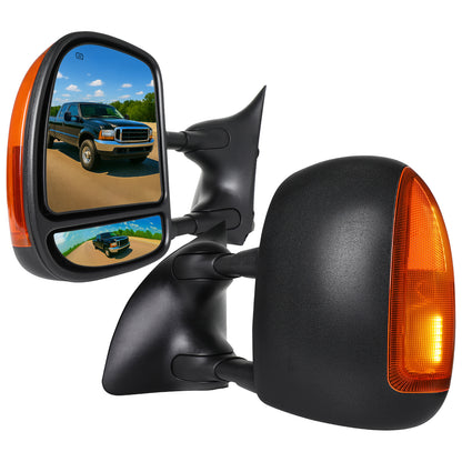 1999-2007 Ford F-250/F-350/F-450/F-550 Excursion Power Adjustable, Heated, & Manual Extendable Towing Mirrors w/ Amber Lens LED Turn Signal Lights