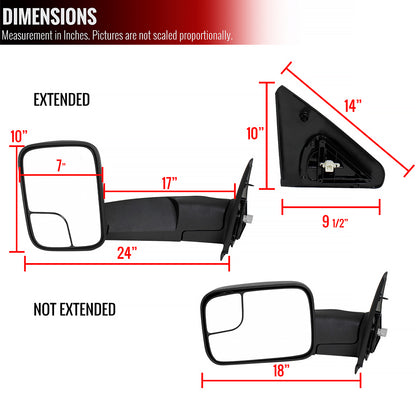 2002-2009 Dodge RAM Power Adjustable, Heated, & Manual Fold Towing Mirrors