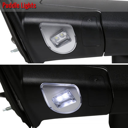 2009-2012 Dodge RAM 1500 Power Adjustable, Foldable, Heated, & Manual Extendable Towing Side Mirrors w/ Clear Lens LED Turn Signal & Puddle Lights