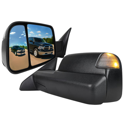 2009-2012 Dodge RAM 1500 Power Adjustable, Heated, & Manual Extendable Towing Mirrors w/ Clear Lens LED Turn Signal & Puddle Lights