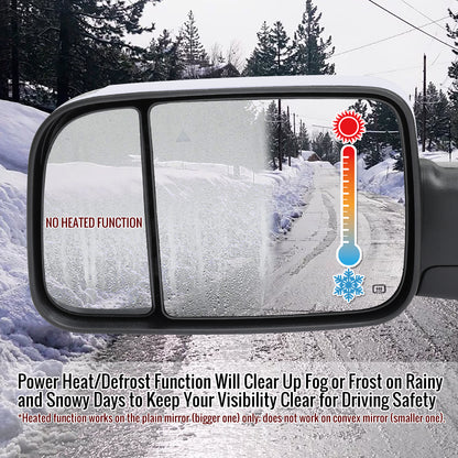 2019-2022 Ram 2500 3500 Chrome Power Adjustable, Manual Fold, BSD & Heated Side Mirror w/ LED Puddle and Turn Signal Light - Driver Side Only
