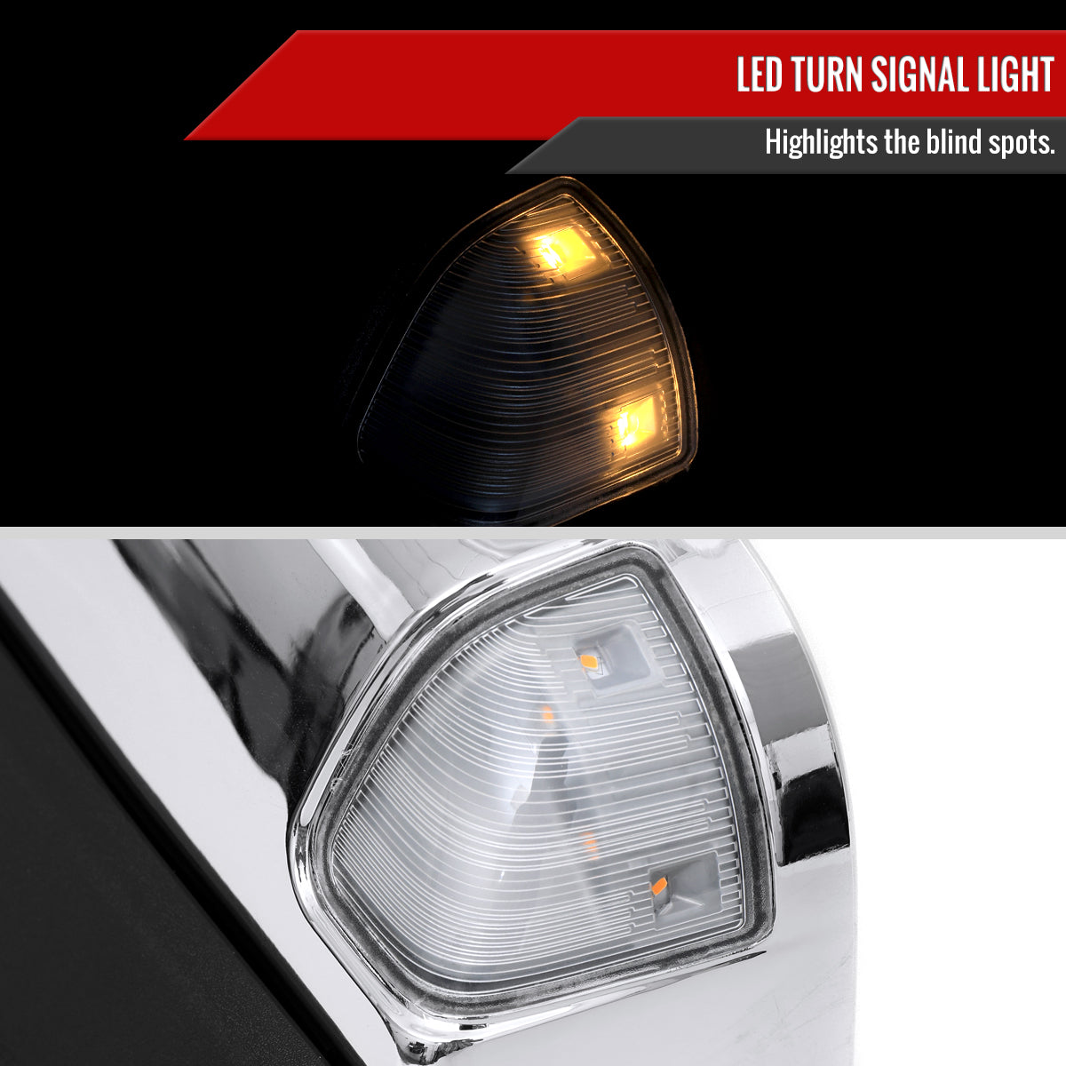 2019-2022 Ram 2500 3500 Chrome Power Adjustable, Manual Fold, BSD & Heated Side Mirror w/ LED Puddle and Turn Signal Light - Driver Side Only
