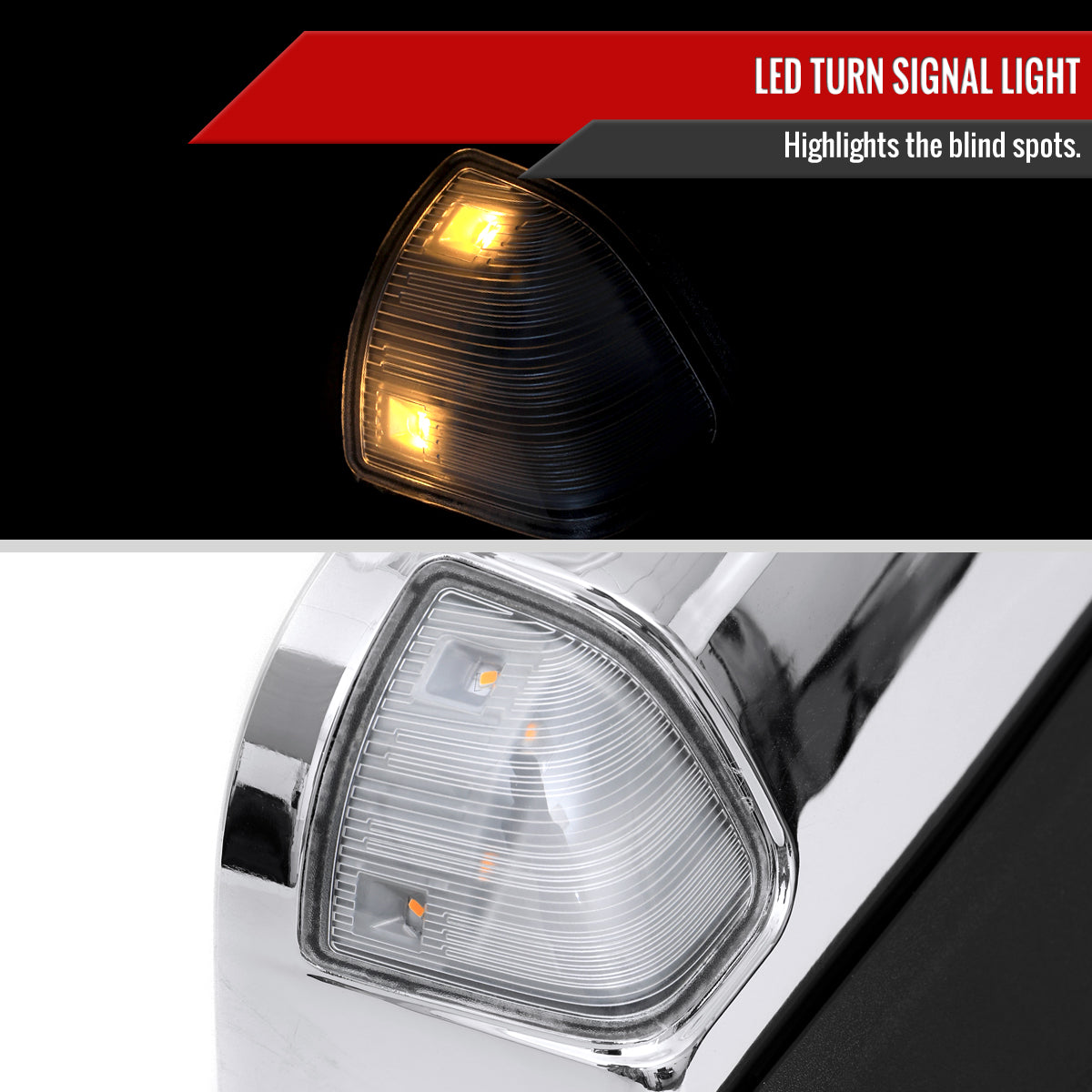 2019-2022 Ram 2500 3500 Chrome Power Adjustable, Manual Fold, BSD & Heated Side Mirror w/ LED Puddle and Turn Signal Light - Passenger Side Only