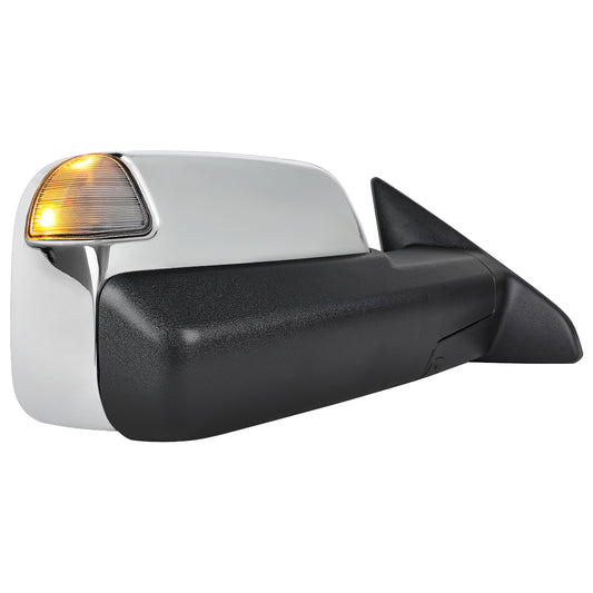 2019-2022 Ram 2500 3500 Chrome Power Adjustable, Manual Fold, BSD & Heated Side Mirror w/ LED Puddle and Turn Signal Light - Passenger Side Only