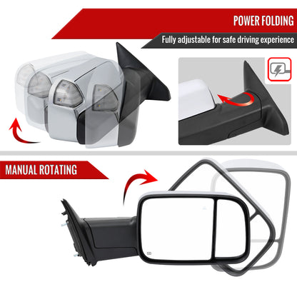 2019-2022 Ram 2500 3500 Chrome Power Adjustable, Auto-Fold, BSD & Heated Side Mirror w/ LED Puddle and Turn Signal Light - Passenger Side Only