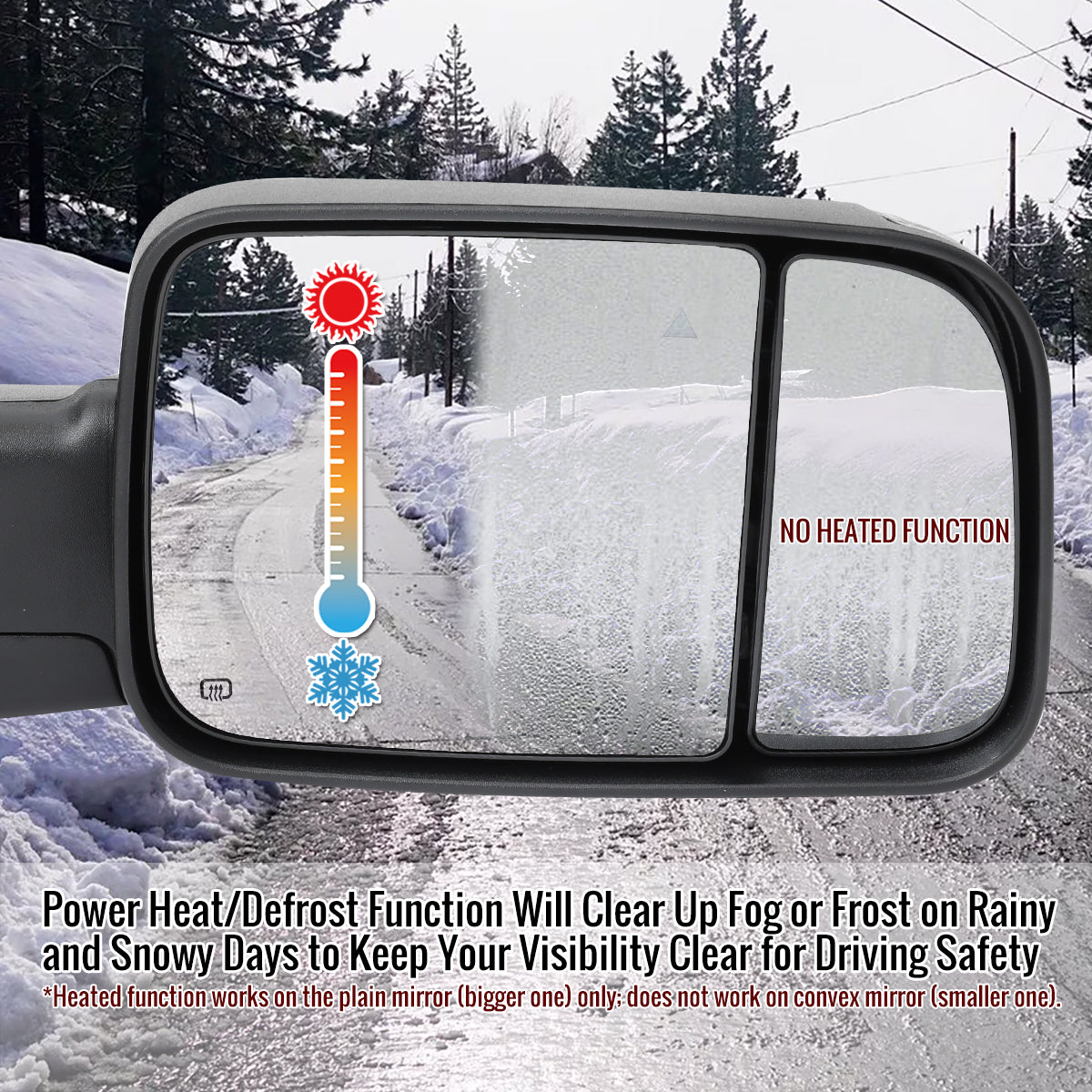 2019-2022 Ram 2500 3500 Black Power Adjustable, Manual Fold, BSD & Heated Side Mirror w/ LED Puddle and Turn Signal Light - Passenger Side Only