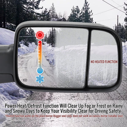 2019-2022 Ram 2500 3500 Black Power Adjustable, Auto-Fold, BSD & Heated Side Mirror w/ LED Puddle and Turn Signal Light - Passenger Side Only