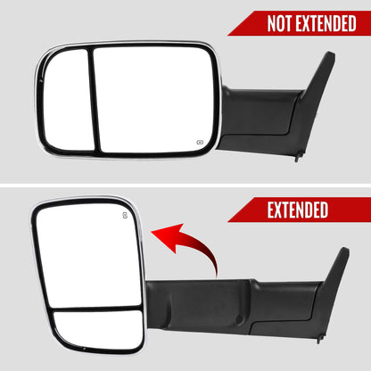 1998-2001 Dodge RAM 1500/1998-2002 RAM 2500/3500 Chrome Power Heated Towing Mirrors With Clear Lens LED Turn Signal