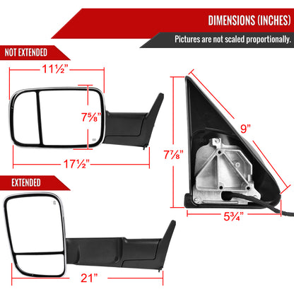 1998-2001 Dodge RAM 1500/1998-2002 RAM 2500/3500 Chrome Power Heated Towing Mirrors With Clear Lens LED Turn Signal
