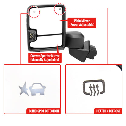 2019-2024 GMC Sierra 1500 Power Adjustable, Heated, & Manual Extendable Chrome Towing Mirrors w/ Smoked Lens LED Turn Signal & Clearance Lights