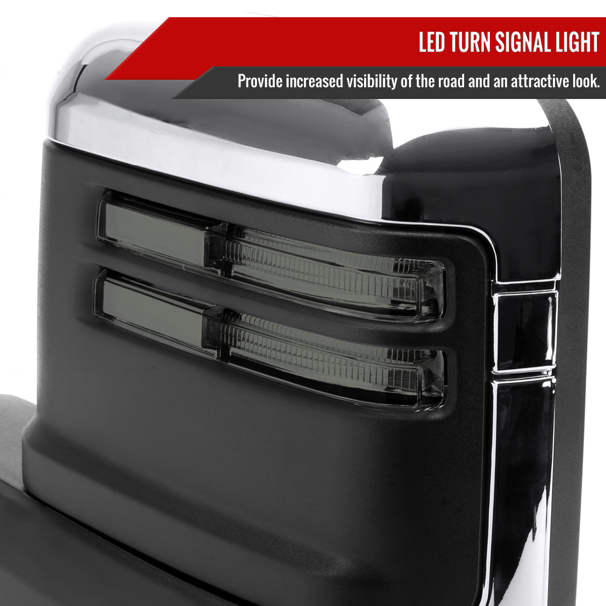 2019-2024 GMC Sierra 1500 Power Adjustable, Heated, & Manual Extendable Chrome Towing Mirrors w/ Smoked Lens LED Turn Signal & Clearance Lights