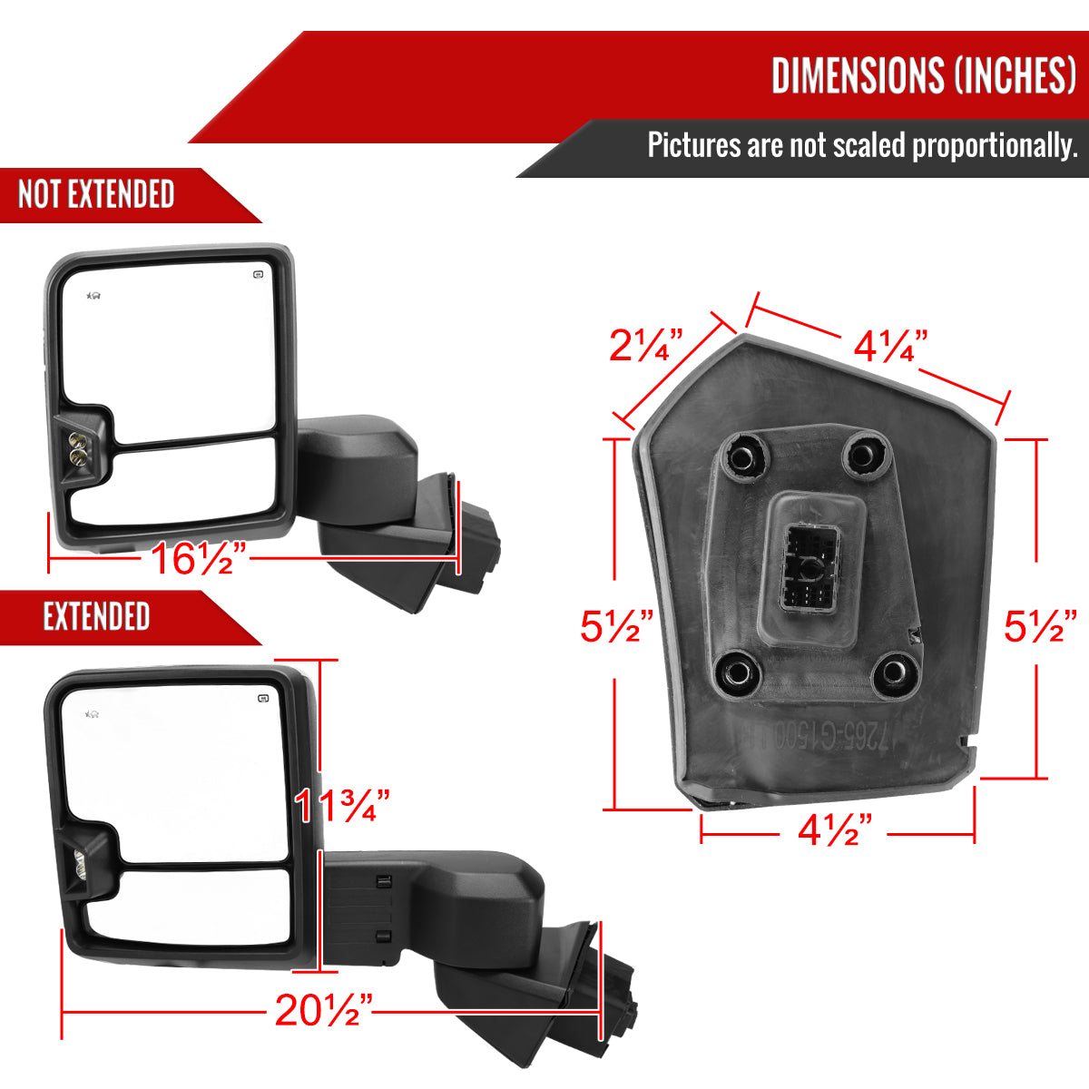 2019-2024 GMC Sierra 1500 Power Adjustable, Heated, & Manual Extendable Chrome Towing Mirrors w/ Smoked Lens LED Turn Signal & Clearance Lights