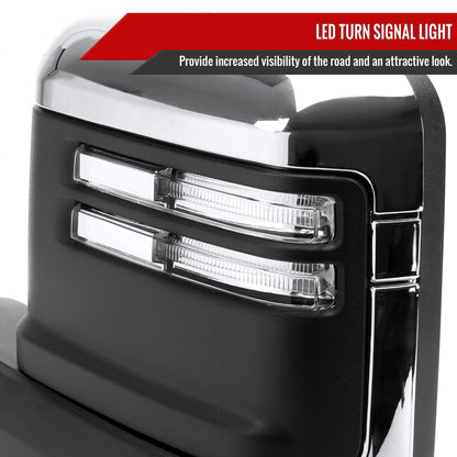 2019-2024 GMC Sierra 1500 Power Adjustable, Heated, & Manual Extendable Chrome Towing Mirrors w/ Clear Lens LED Turn Signal & Clearance Lights