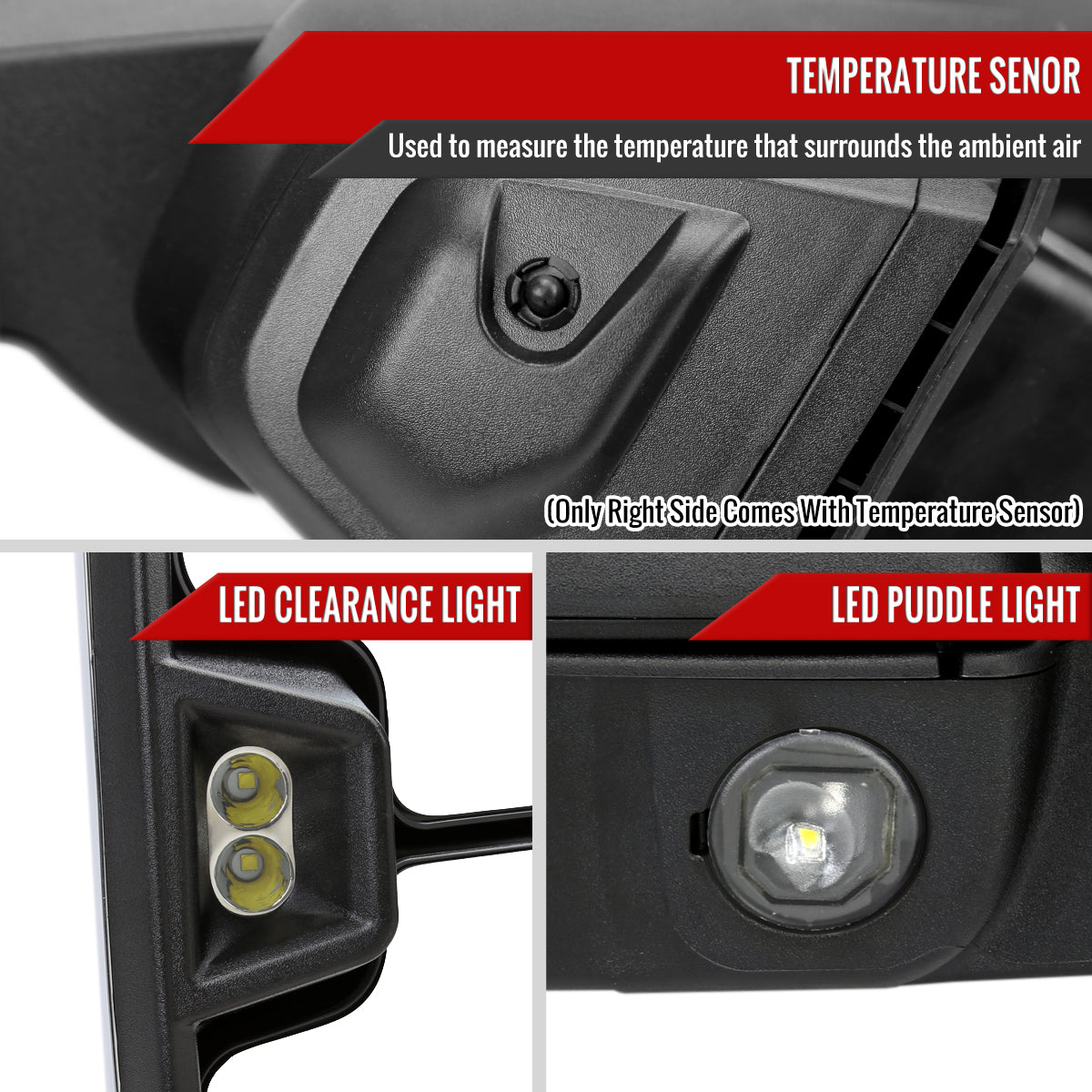 2019-2024 GMC Sierra 1500 Power Adjustable, Heated, & Manual Extendable Chrome Towing Mirrors w/ Clear Lens LED Turn Signal & Clearance Lights