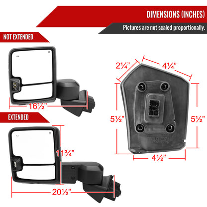 2019-2024 GMC Sierra 1500 Power Adjustable, Heated, & Manual Extendable Chrome Towing Mirrors w/ Clear Lens LED Turn Signal & Clearance Lights