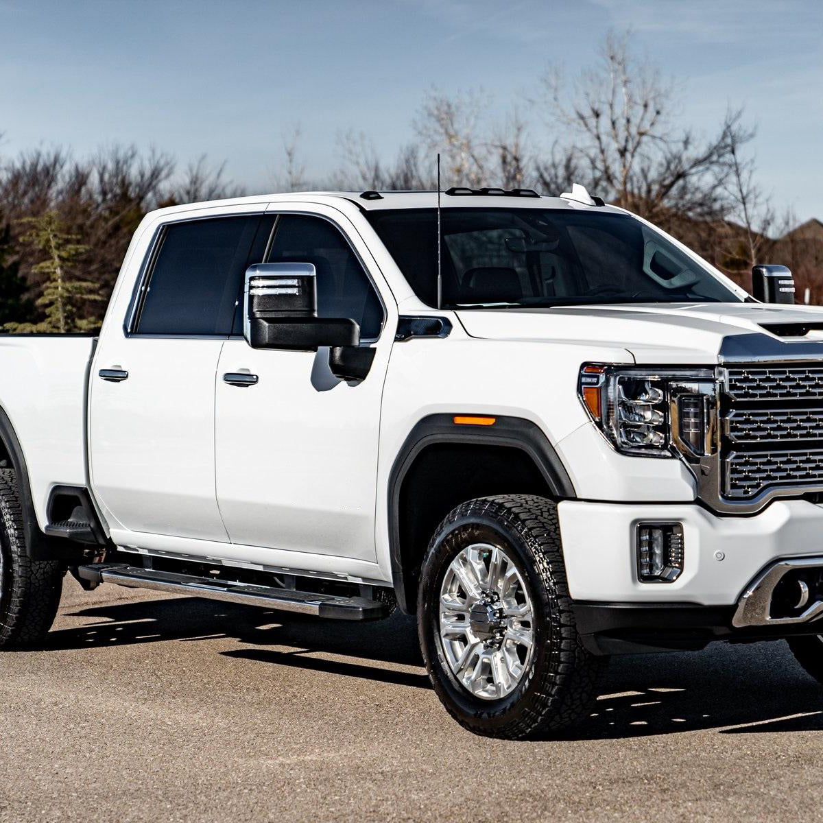 2019-2024 GMC Sierra 1500 Power Adjustable, Heated, & Manual Extendable Chrome Towing Mirrors w/ Clear Lens LED Turn Signal & Clearance Lights