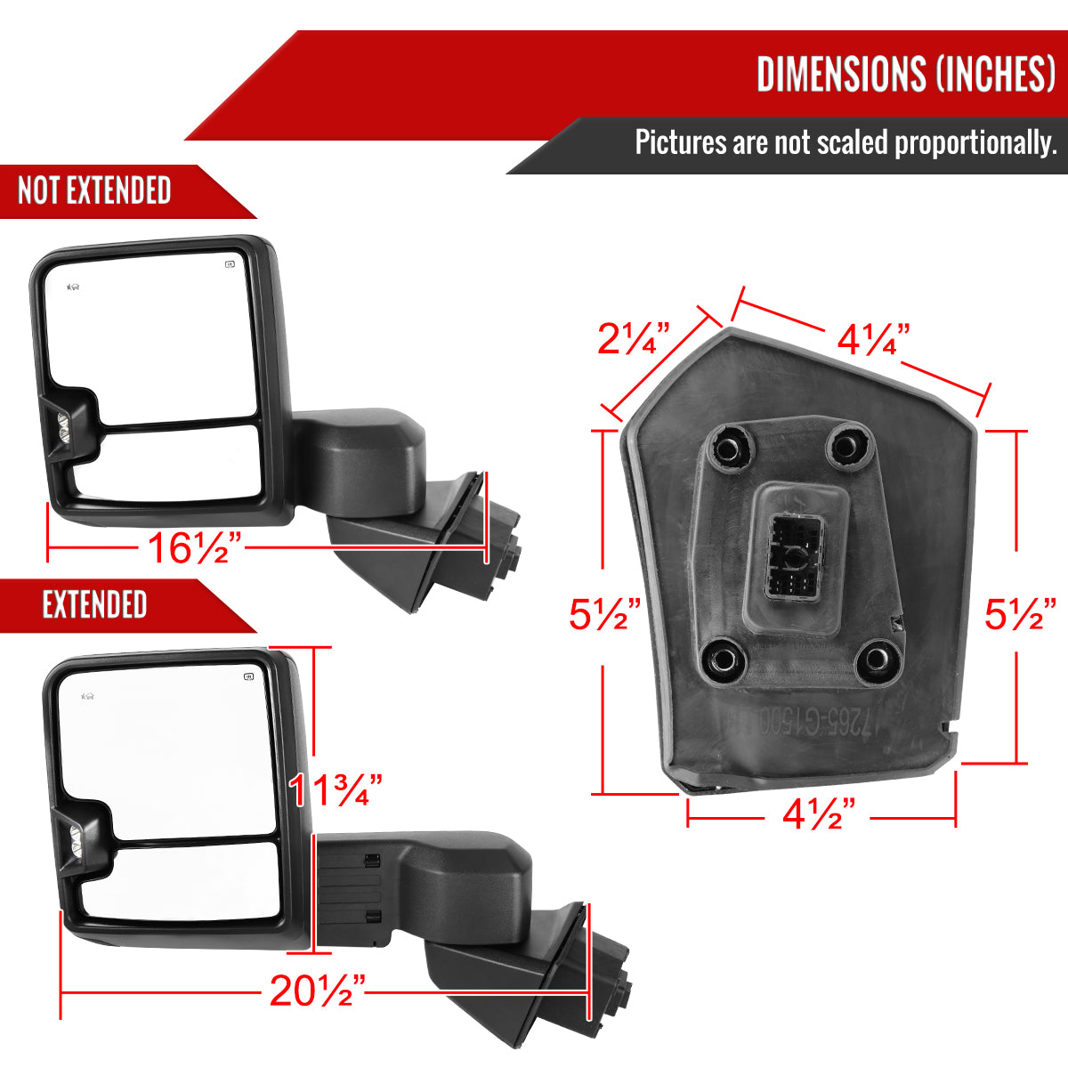 2019-2024 GMC Sierra 1500 Power Adjustable, Heated, & Manual Extendable Black Towing Mirrors w/ Smoked Lens LED Turn Signal & Clearance Lights