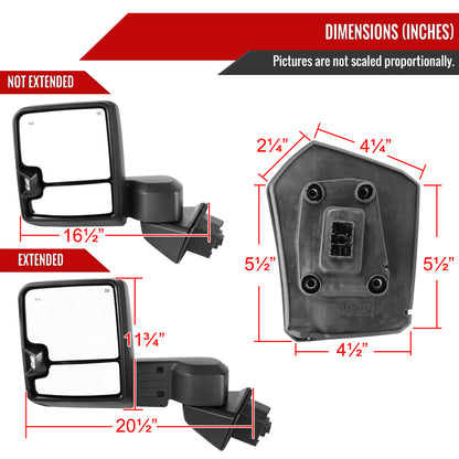 2019-2024 GMC Sierra 1500 Power Adjustable, Heated, & Manual Extendable Black Towing Mirrors w/ Smoked Lens LED Turn Signal & Clearance Lights