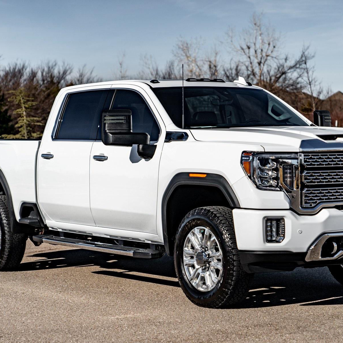 2019-2024 GMC Sierra 1500 Power Adjustable, Heated, & Manual Extendable Black Towing Mirrors w/ Smoked Lens LED Turn Signal & Clearance Lights