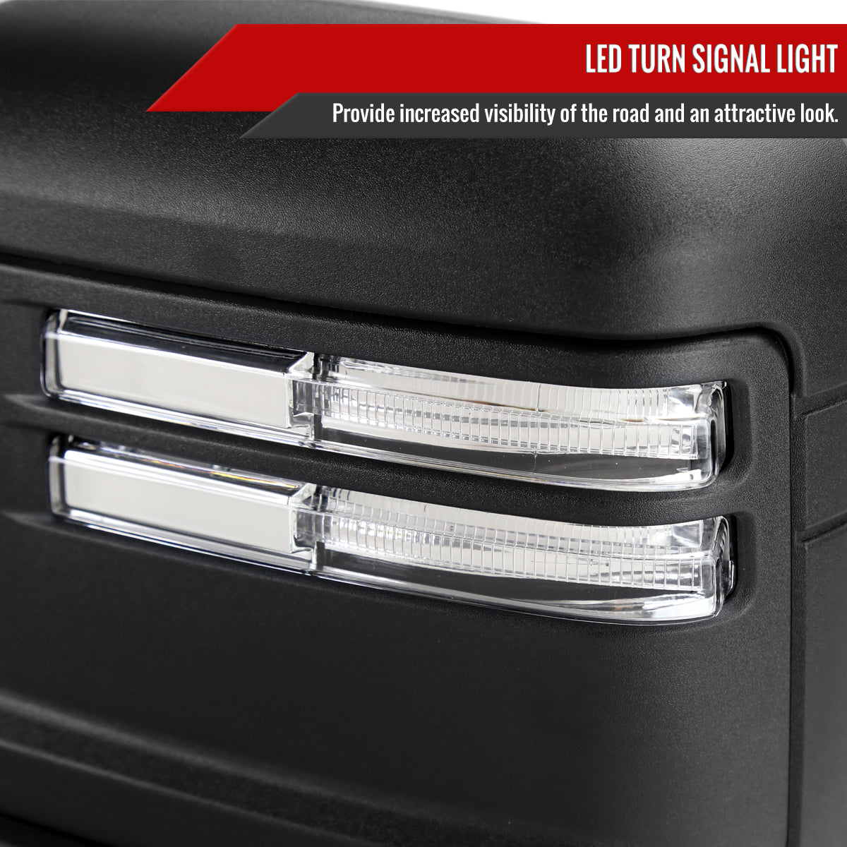 2019-2024 GMC Sierra 1500 Power Adjustable, Heated, & Manual Extendable Black Towing Mirrors w/ Clear Lens LED Turn Signal & Clearance Lights